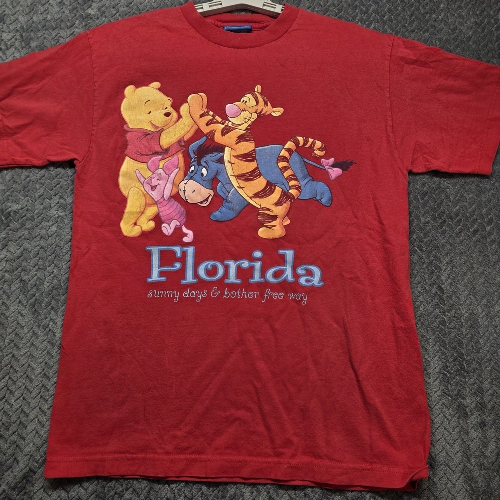 Disney Winnie the Pooh Florida T-Shirt Men's Medium Red Piglet Tigger Eeyore